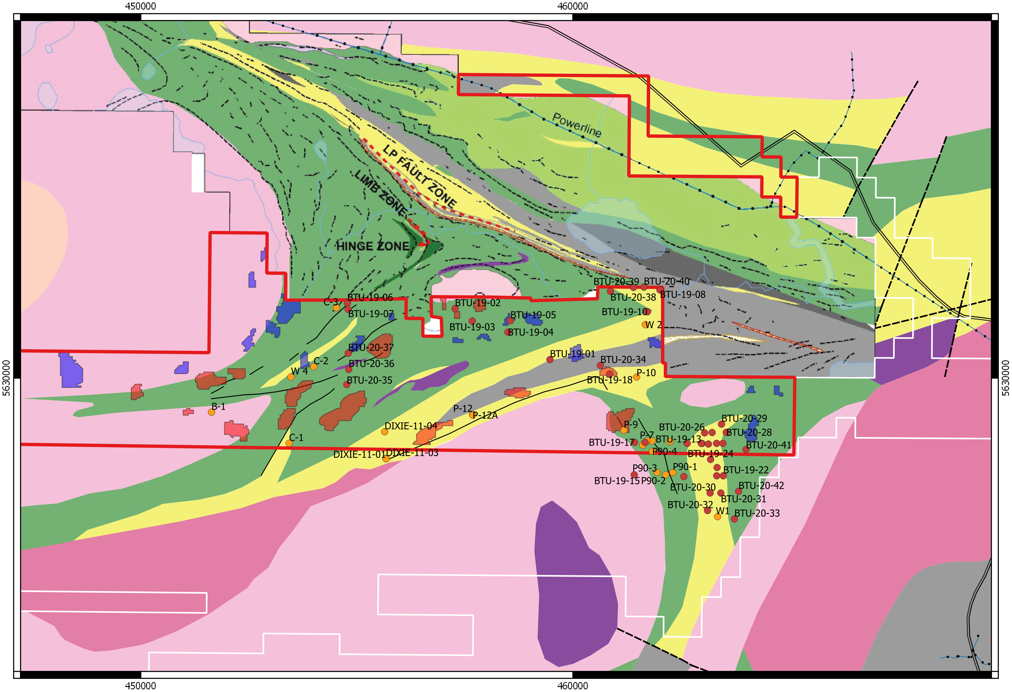 Figure 1: AI generated gold targets on BTU Metals property